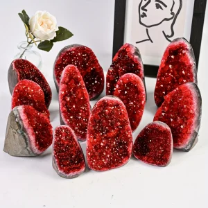 1PC Rare Red Geode Cut Base Cluster
