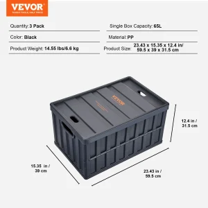 Set of 3 45L/65L Collapsible Storage Bins