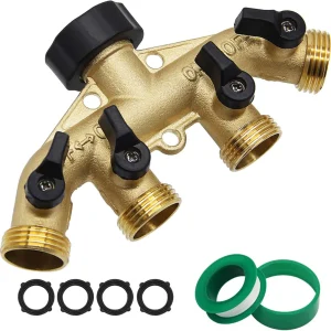 4-Way Brass Hose Splitter with 3/4 Inch Faucet