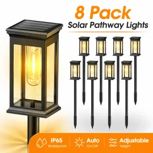 8 Pack Black IP65 Waterproof Solar Pathway Lights